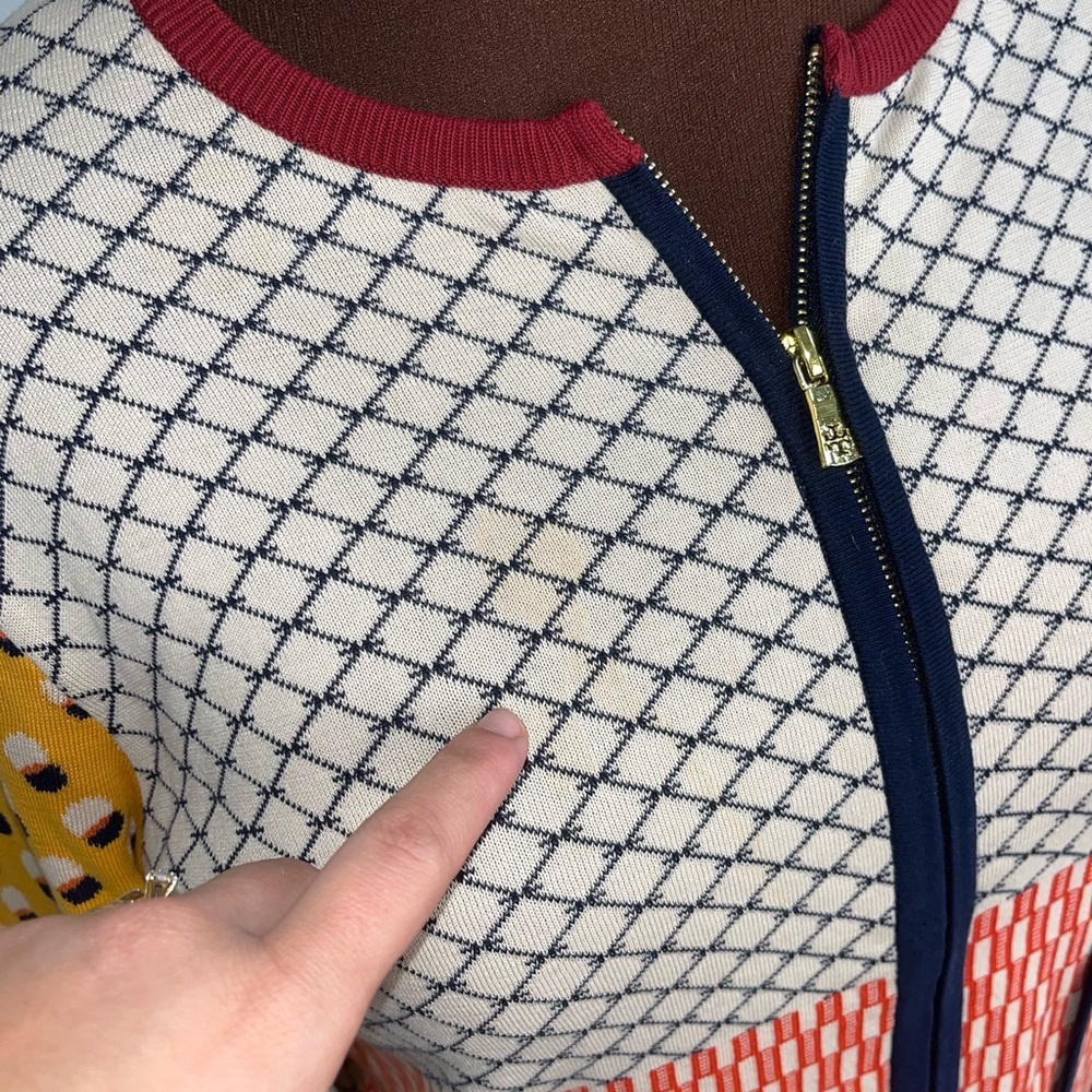 Tory Burch Patchwork Colorful Pattern Zip Up Swea… - image 2